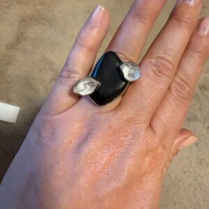 Lilly Barrack Black, Crystal, and Silver Statement Ring